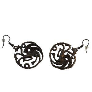 Dragon-Themed Antiqued Bronze Dangle Earrings New‎
